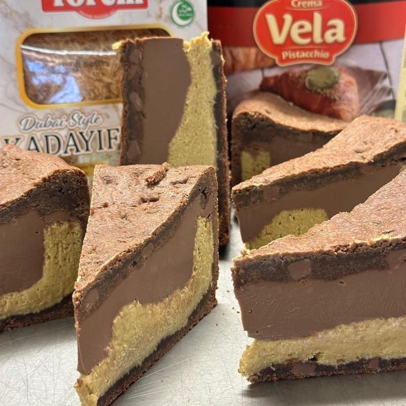 Dubai Chocolate Inspired Pistachio Kunafa Cookie Pie Slice Gallery Image